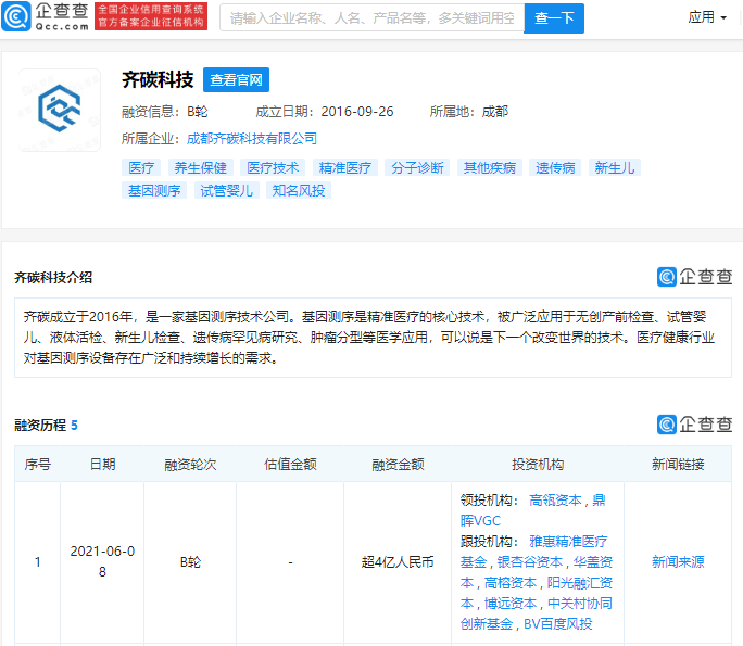 高瓴資本領(lǐng)投基因測序新勢力 齊碳科技引領(lǐng)精準(zhǔn)醫(yī)療新浪潮